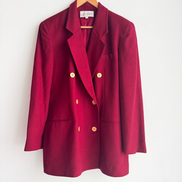 Vintage Evan Picone Wine Burgundy Wool Gold Button Blazer 12